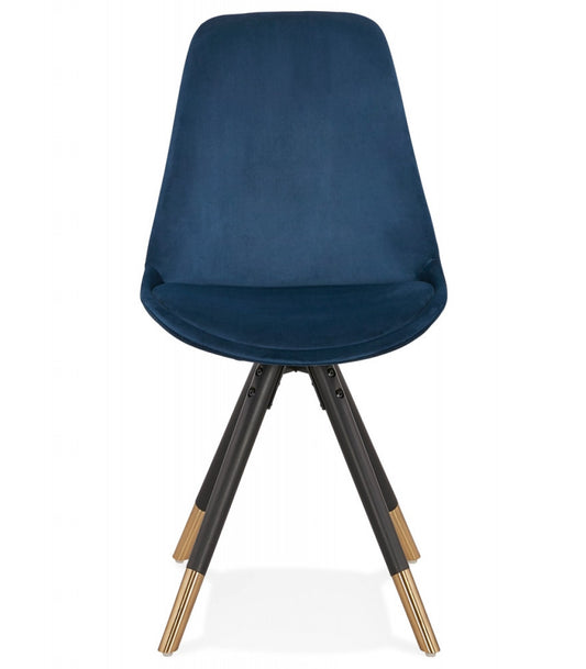 Chaise design 'HAMILTON' en velours bleu et pieds en bois noir