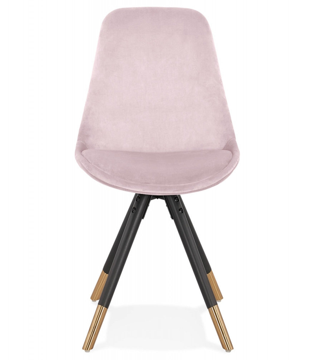 Chaise design 'HAMILTON' en velours rose et pieds en bois noir
