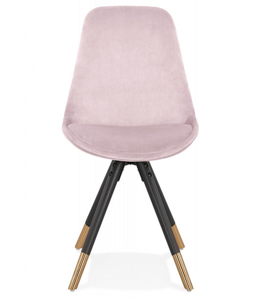 Chaise design 'HAMILTON' en velours rose et pieds en bois noir
