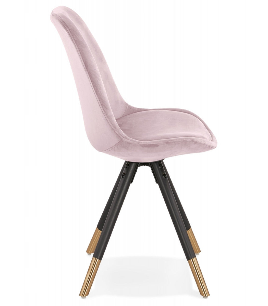 Chaise design 'HAMILTON' en velours rose et pieds en bois noir