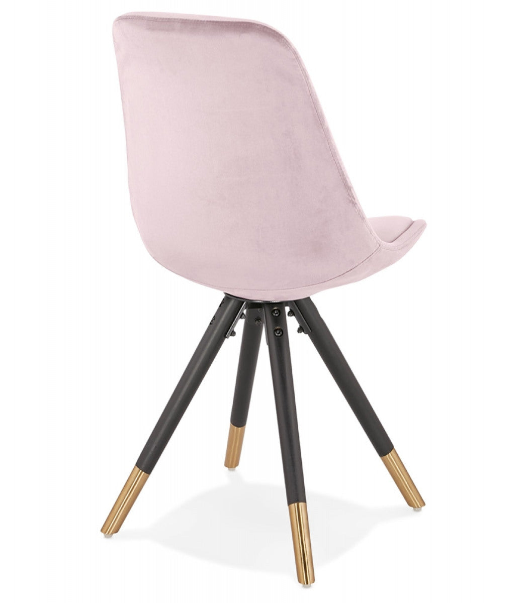 Chaise design 'HAMILTON' en velours rose et pieds en bois noir