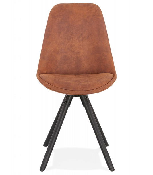 Chaise confortable 'HARRY' en microfibre brune et pieds en bois noir