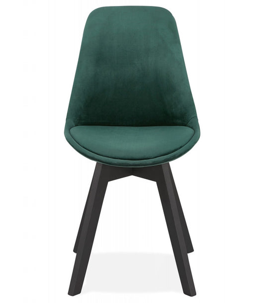 Chaise en velours vert 'JOE' avec structure en bois noir