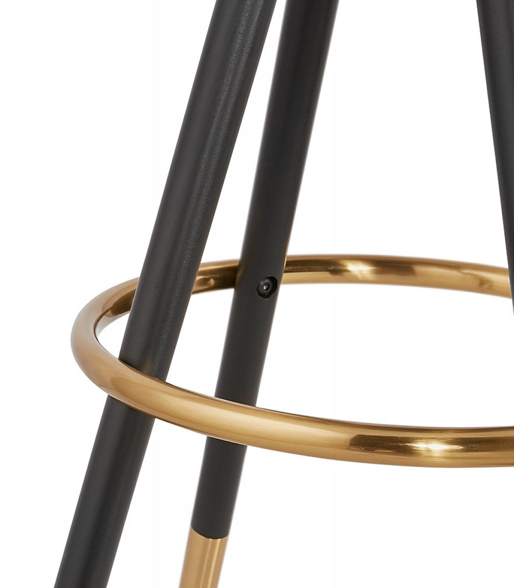 Tabouret de bar design 'KONG' en microfibre brune et 4 pieds en bois noir