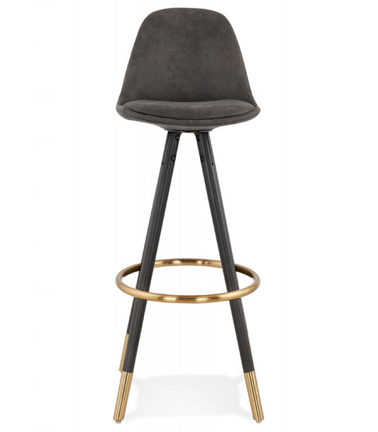 Tabouret de bar design 'KONG' en microfibre grise et pieds en bois noir