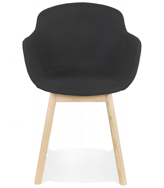 Chaise avec accoudoirs 'LAMBIC' en tissu noir et pieds en bois naturel