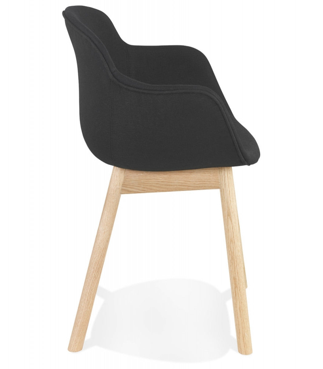 Chaise avec accoudoirs 'LAMBIC' en tissu noir et pieds en bois naturel