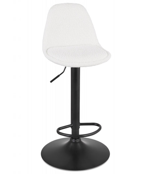 Tabouret réglable 'LANCELOT' en tissu bouclé blanc et pied en métal noir