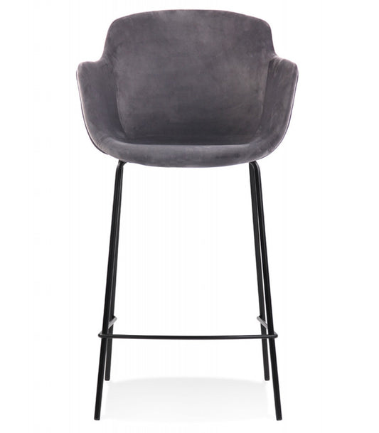 Tabouret snack mi-hauteur 'LARISSA MINI' en velours gris