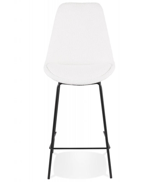 Tabouret snack mi-hauteur 'LEONIE MINI' en tissu bouloché blanc et pied en métal noir