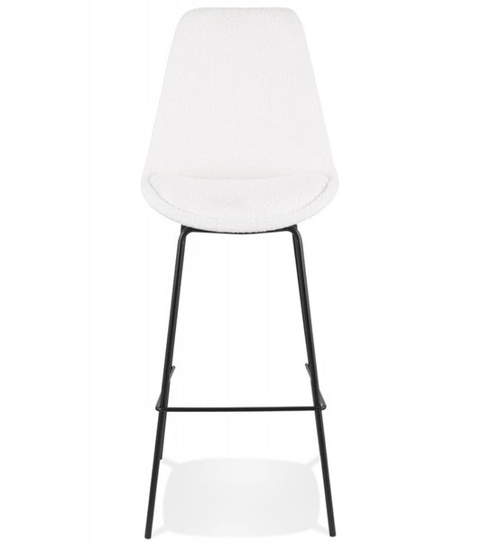 Tabouret de bar 'LEONIE' en tissu bouloché blanc et pied en métal noir