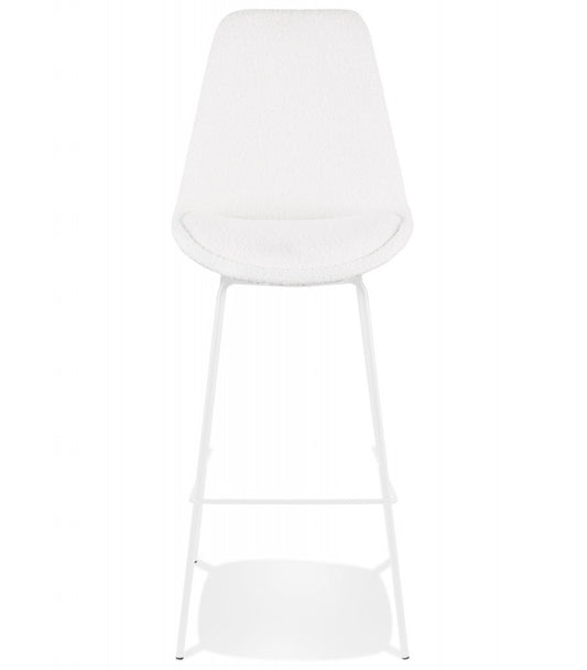 Tabouret de bar 'LEONIE' en tissu bouloché blanc et pied en métal blanc