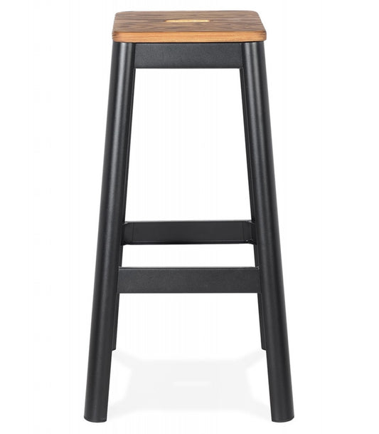 Tabouret haut style industriel 'LIDYA' avec structure en métal noir et assise en bois