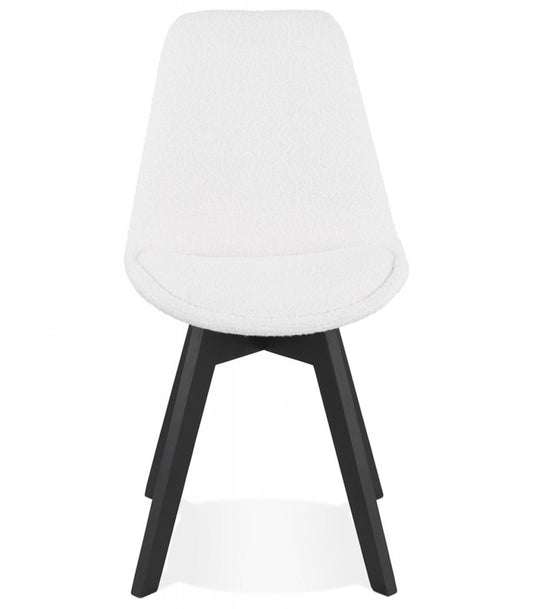Chaise design 'LINETTE' en tissu bouloché blanc et pieds en bois noir