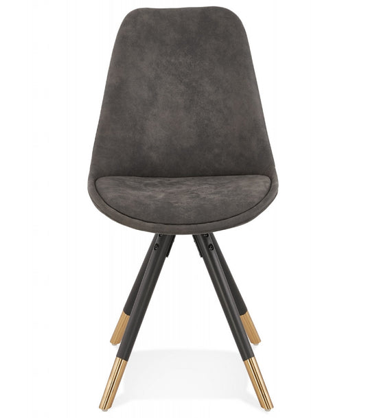 Chaise design 'MAGGY' en microfibre grise et pieds en bois noir