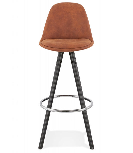 Tabouret snack mi-hauteur 'MARKA MINI' en microfibre brune et pieds en bois noir
