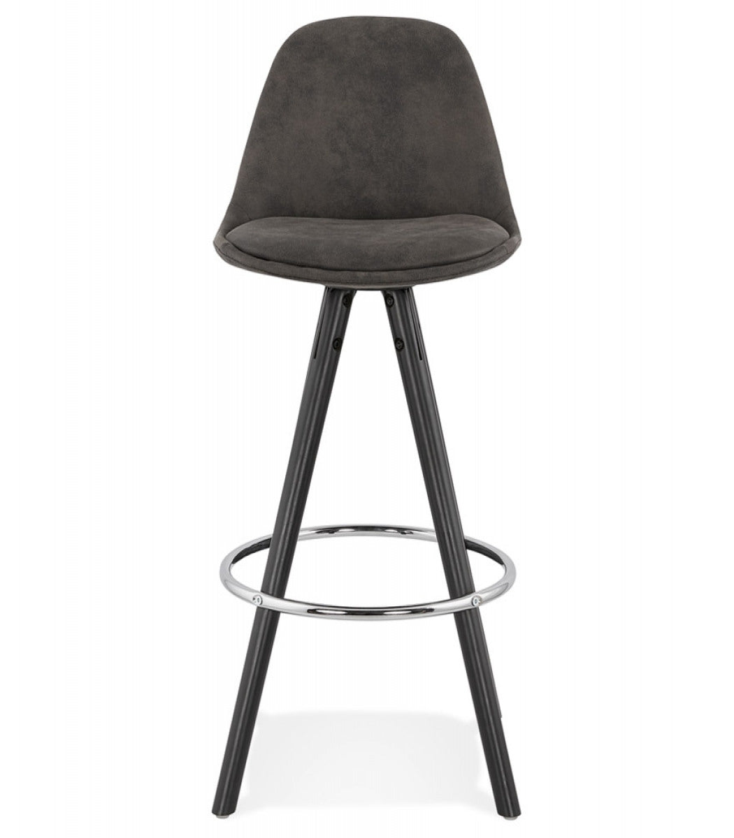 Tabouret snack mi-hauteur 'MARKA MINI' en microfibre grise et pieds en bois noir