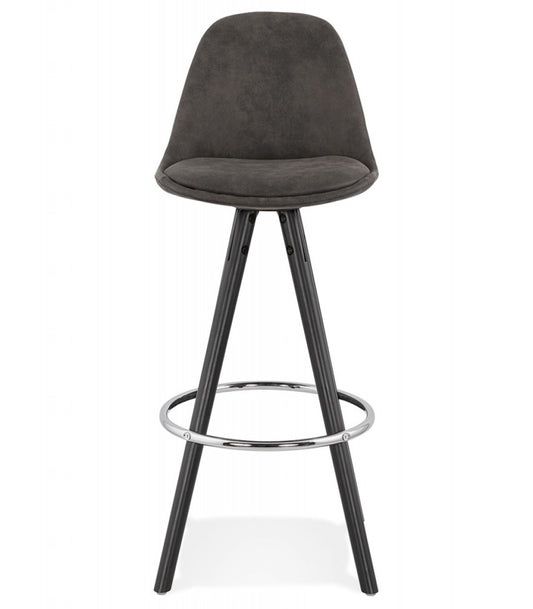 Tabouret snack mi-hauteur 'MARKA MINI' en microfibre grise et pieds en bois noir