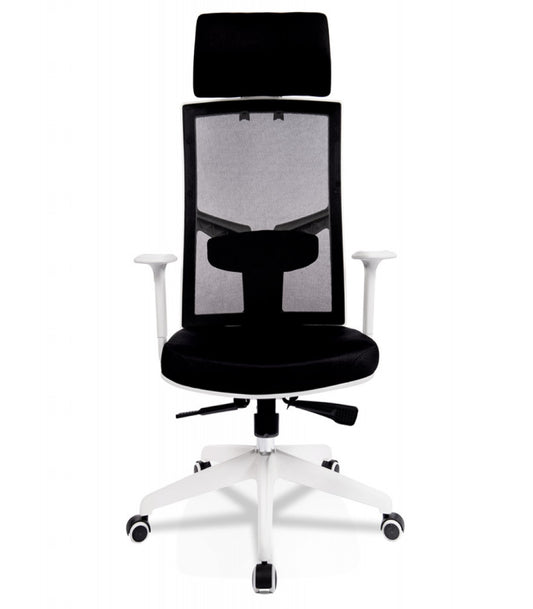 Fauteuil de bureau design 'MATILDA' en tissu noir et structure blanche
