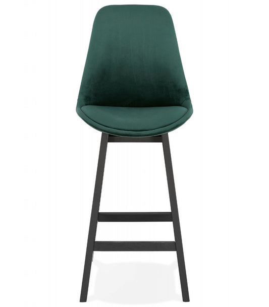 Tabouret snack mi-hauteur 'MORISS MINI' en velours vert et pieds en bois noir
