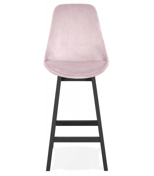 Tabouret snack mi-hauteur 'MORISS MINI' en velours rose et pieds en bois noir