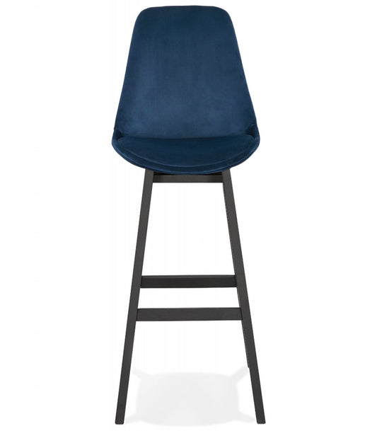 Tabouret de bar 'MORISS' en velours bleu et pieds en bois noir
