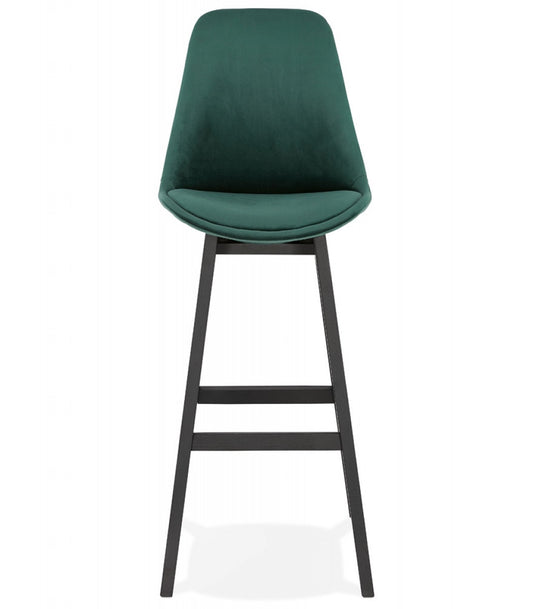 Tabouret de bar 'MORISS' en velours vert et pieds en bois noir