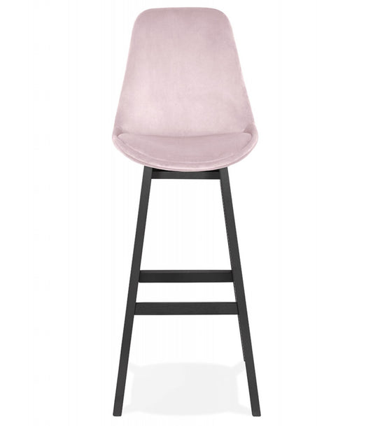 Tabouret de bar 'MORISS' en velours rose et pieds en bois noir