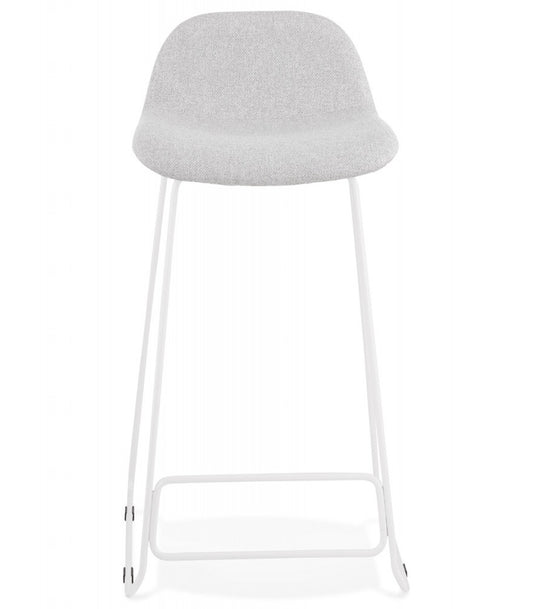 Tabouret snack mi-hauteur 'MOSKOW MINI' en tissu gris clair et pieds en métal blanc