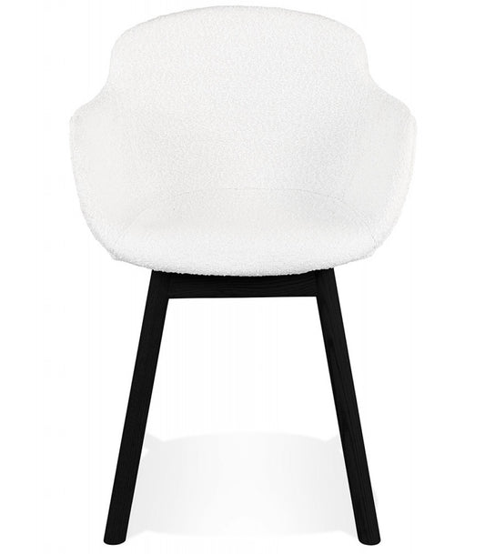 Chaise avec accoudoirs 'MOUTOU' en tissu mouton blanc et pieds en bois noir