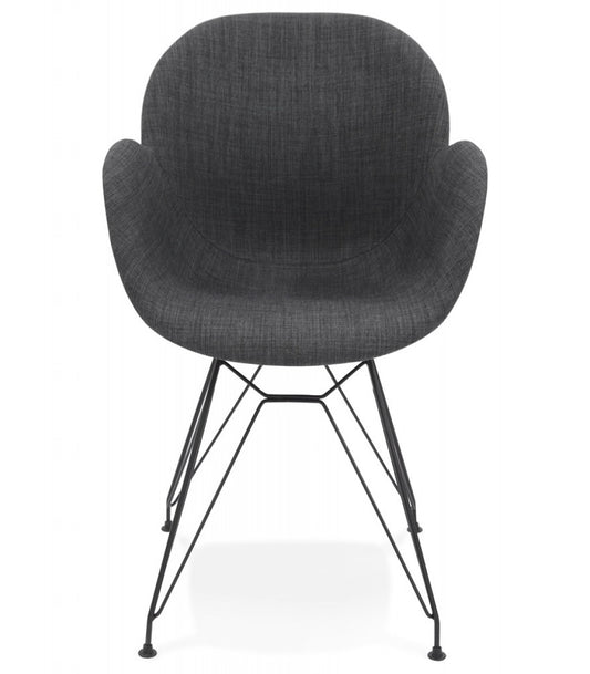 Chaise design 'PLANET' en tissu gris foncé avec pieds en métal noir