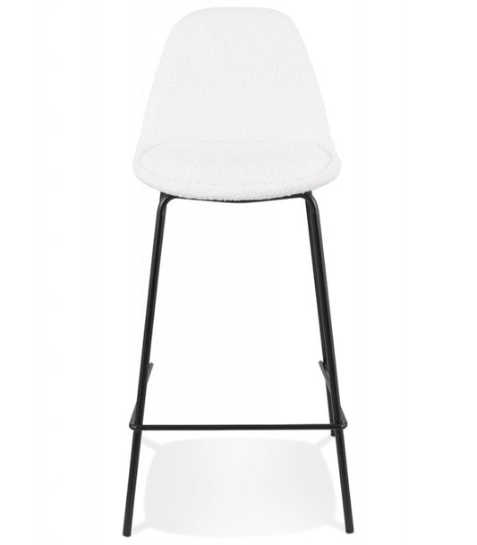 Tabouret snack mi-hauteur 'PLUMAR MINI' en tissu bouclé blanc et pied en métal noir