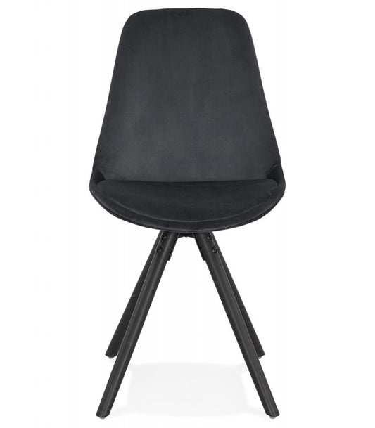 Chaise vintage 'RICKY' en velours noir et pieds en bois noir