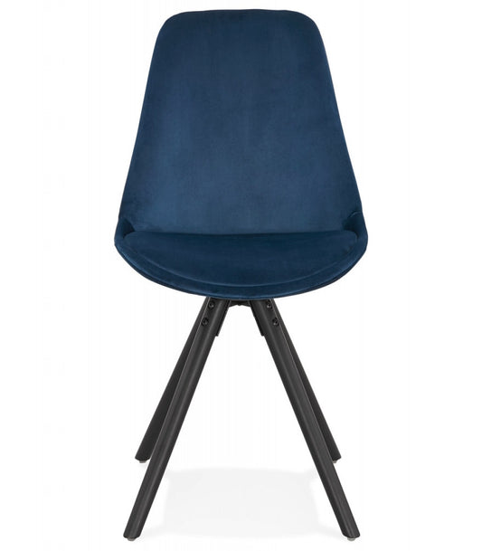 Chaise vintage 'RICKY' en velours bleu et pieds en bois noir