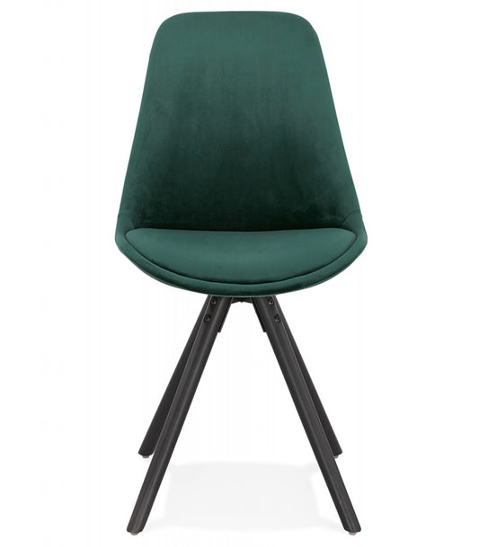 Chaise vintage 'RICKY' en velours vert et pieds en bois noir