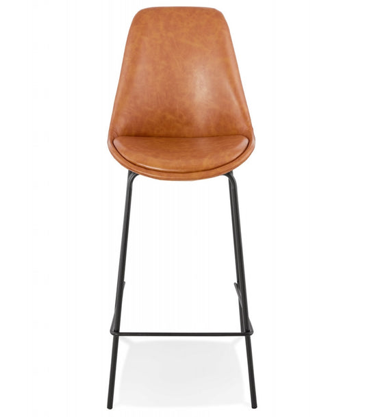 Tabouret snack mi-hauteur 'RITUAL MINI' en matière synthétique brune et pied en métal noir