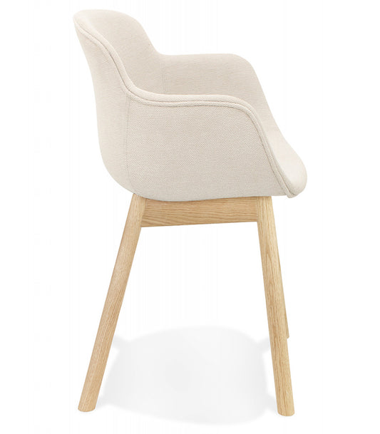 Chaise avec accoudoirs 'ROSSINI' en tissu beige et pieds en bois naturel