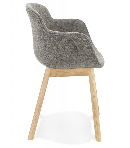 Chaise avec accoudoirs 'ROSSINI' en tissu gris foncé et pieds en bois naturel
