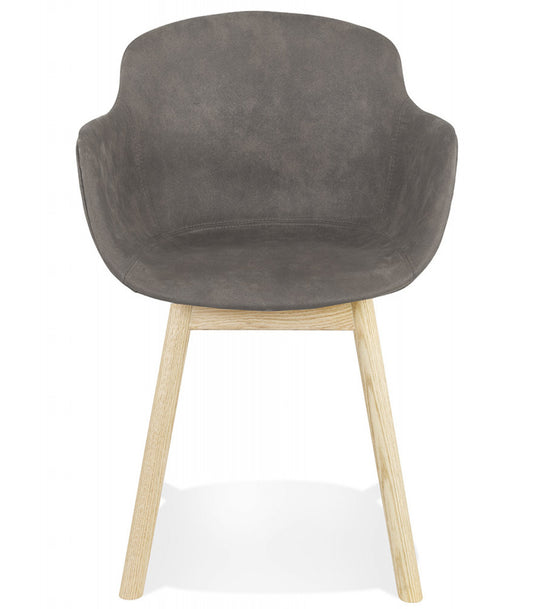 Chaise avec accoudoirs 'RUPERT' en microfibre grise foncée et pieds en bois naturel