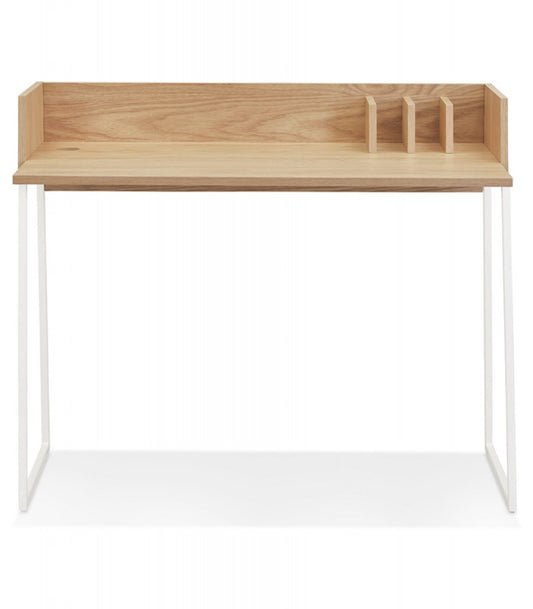 Bureau droit design 'SALMON' en bois finition naturelle et métal blanc