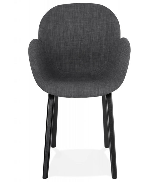 Chaise design avec accoudoirs 'SAMY' en tissu gris et pieds en bois noir