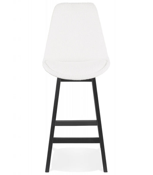 Tabouret snack mi-hauteur 'SANDRA MINI' en tissu bouloché blanc et pied en bois noir