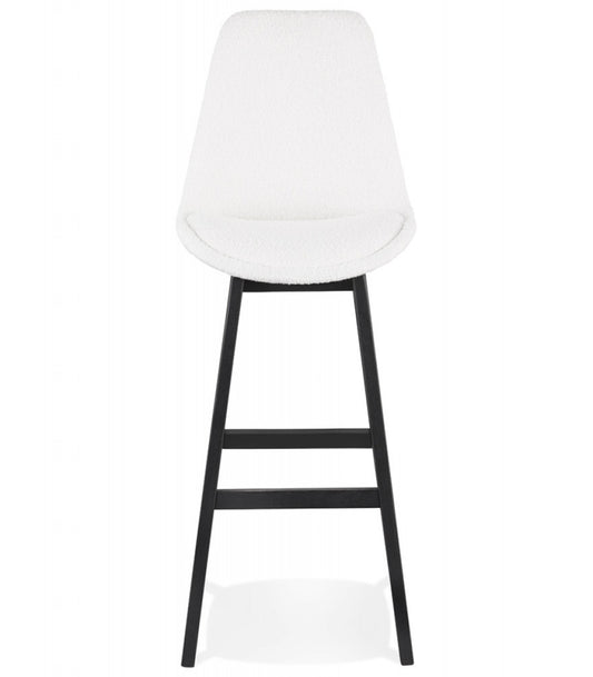 Tabouret de bar 'SANDRA' en tissu bouloché blanc et pied en bois noir