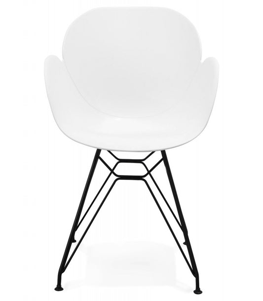 Chaise design 'SATELIT' blanche style industriel avec pieds en métal noir