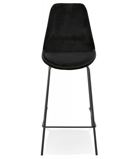 Tabouret snack mi-hauteur 'SPARK MINI' en velours noir et pieds en métal noir
