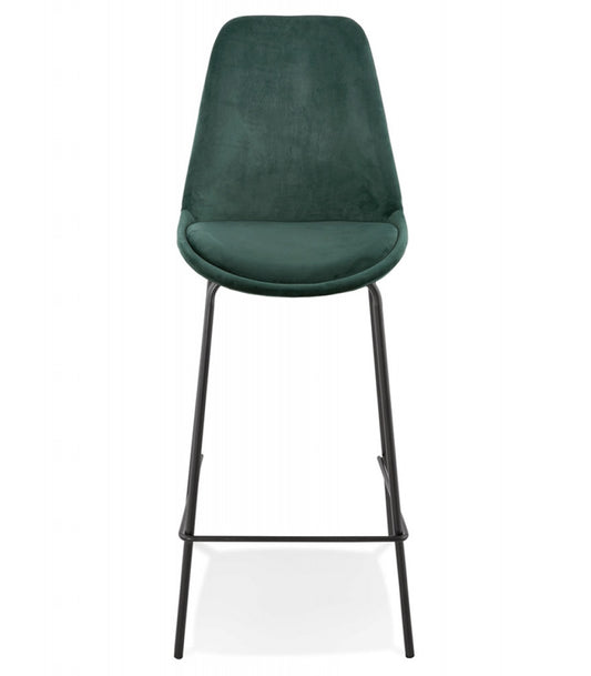 Tabouret snack mi-hauteur 'SPARK MINI' en velours vert et pieds en métal noir