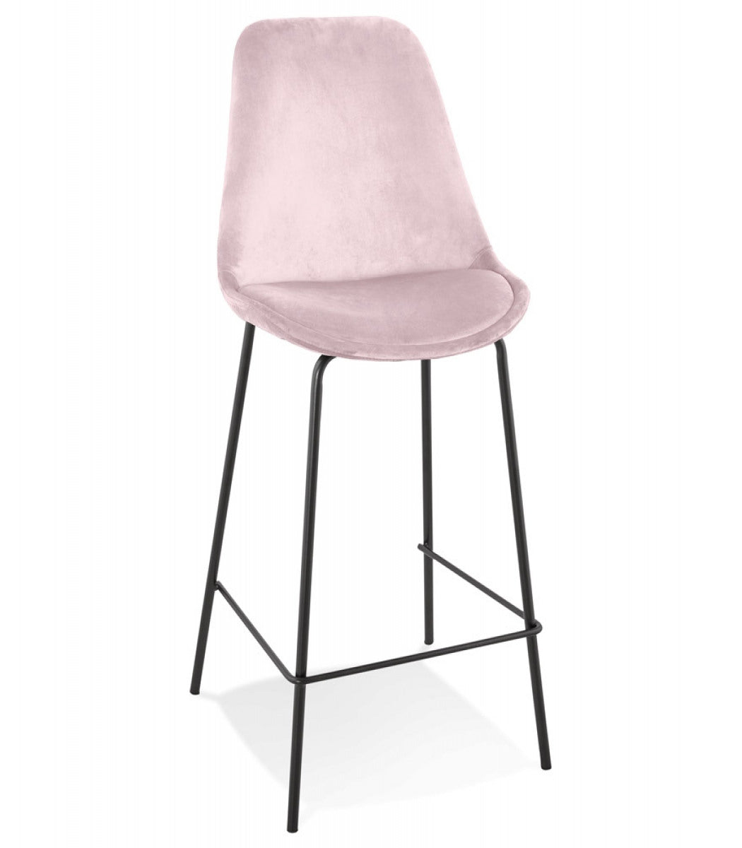 Tabouret snack mi-hauteur 'SPARK MINI' en velours rose et pieds en métal noir