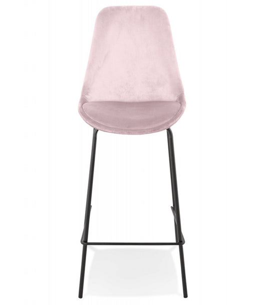 Tabouret snack mi-hauteur 'SPARK MINI' en velours rose et pieds en métal noir