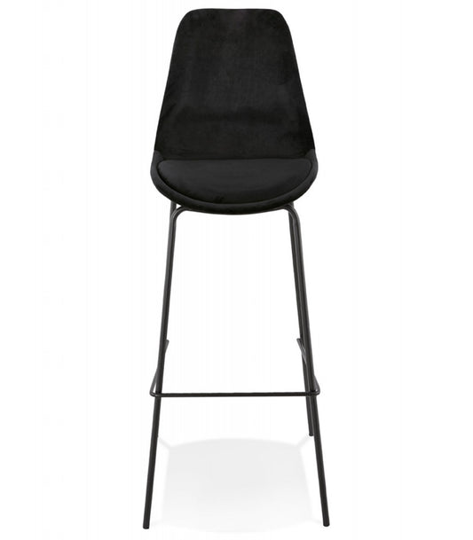 Tabouret de bar 'SPARK' en velours noir et pieds en métal noir