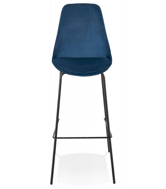 Tabouret de bar 'SPARK' en velours bleu et pieds en métal noir